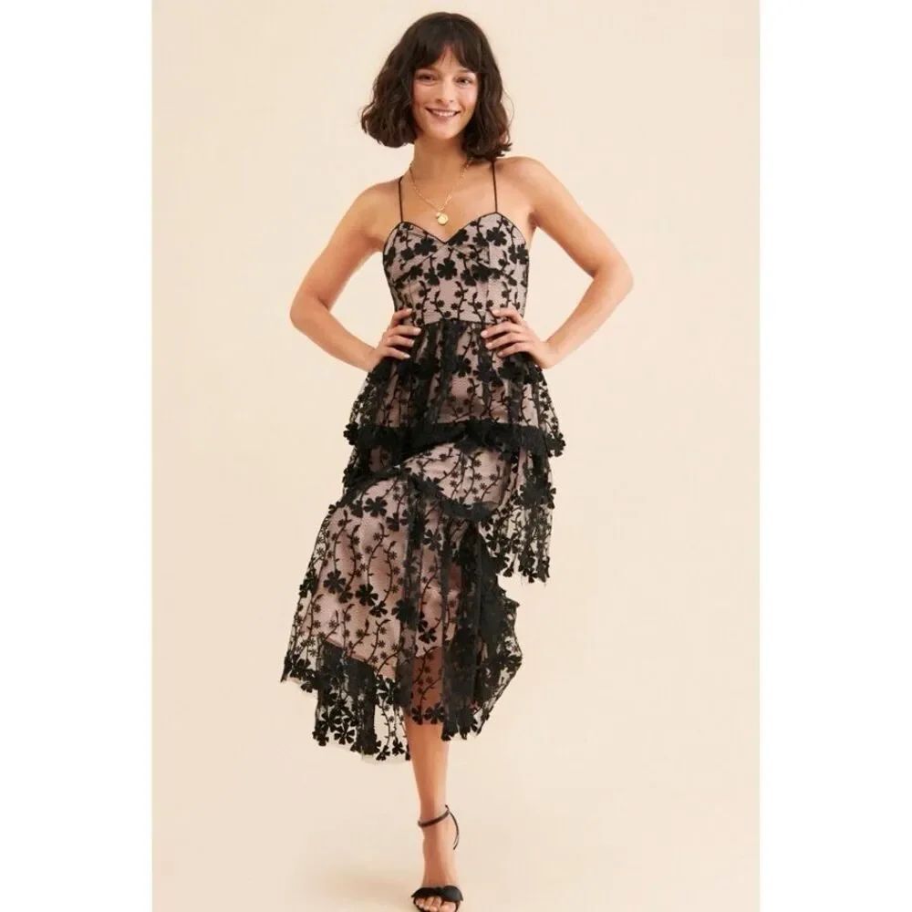 Anthropologie Endless Rose Lace Layered Midi Dress